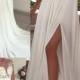 Sexy boho destination slit chiffon beach wedding dress