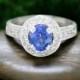 Ceylon Blue Sapphire and Diamond Engagement <Prong/Pave> Solid 14K White Gold (14KW) Wedding Ring *Fine Jewelry* (Free Shipping)