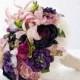 SALE Brooch Bouquet, Fabric Flower Tropical Wedding Bouquet, rhinestone pearl brooches, purple magenta, bright lime, summer wedding beach