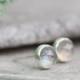 Minimalistic stud earrings with faceted labradorite, sterling silver