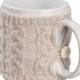 Knit Tea Cup Cozy, Coffee Mug Cozy, Knit Cup Sweater, Reusable Coffee Sleeve Hand Protector, Drink Grip, Beige, FREE SHIPPING