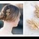 Gold  Leaf Hair pin (set of 2) -Gold leaf branch hair pin- Vintage leaf hair pin-Gold leaf branch bobby pin-Bridal Hair pin -Branch Hair Pin