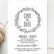 Save the Date Template, Save the Date Printable, Rustic Save the Date, Wreath, Template, Wedding Printable, PDF Instant Download 