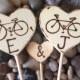 Bicycle Cake Toppers Personalized with Initials Wedding Cake Toppers Wood Hearts Engagement Decorations 3 PC set Portland Minnesota Cycle