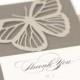 Butterfly Thank You Notes - set of 25, wedding, shower, marriage, gray, charcoal, slate, monarch, laser cut, calligraphy, monogram, romantic