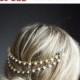 SALE 30% OFF Gold Pearl Bridal Hair Chain, Wedding Hair Wrap, Pearl Grecian Headpiece, Gold Draped Hair Comb, Gold Wedding Hair Comb - 'L...