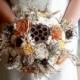 READY to SHIP cream ivory brown orange yellow rustic autumn fall wedding BOUQUET sola flower roses limonium lotos pine cones bell cup Burlap