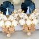 Blue Navy Earrings, Navy Blue Swarovski Earrings, Bridal Dark Blue Earrings, Gift For Her, Bridal Rose Gold Cluster Earrings,Blue Navy Studs