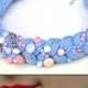 Cotton fabric chunky necklace. Serenity cornflower blue pink cotton beaded crochet necklace jewelry, statement trending chocker necklace