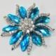 Aqua Brooch Teal Blue Crystal flower Brooch turquoise brooch pin, Light Blue Rhinestone Broach Rhinestone Brooches brooch Bouquet