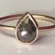Rose cut pear diamond ring, Rose Gold, grey pear rose cut diamond, 14k rose or yellow gold, can stom made to order