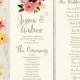 Floral Wedding Program Printable / Watercolor Flower, Gold Calligraphy, Pink Rose on Cream / Wedding Party / Ceremony Program ▷Printable PDF