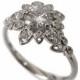 Diamond Art Deco Petal Engagement Ring - 18K White Gold and Diamond engagement ring, unique engagement ring, flower ring, antique,vintage,2B