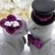 Love Birds Wedding Cake Topper, White, Plum Purple, Black and Grey, Bride and Groom Keepsake, Fully Customizable