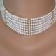 Pearl And Rhinestone Choker, Great Gatsby Jewelry, Pearl Necklace, Bridal Statement, Vintage Bridal, Diamante Choker, Bridal Necklace