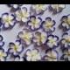 Purple-tipped white royal icing flowers --Handmade cake decorations cupcake toppers (24 pieces)