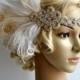 Ready to ship White Dream Rhinestone The Great Gatsby 1920s Flapper Headdress bridal dance peacock headpiece headband, white ivory champagne