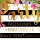 Exotic tropical flowers on striped background for the holiday Valentine's Day. Gold lettering handwriting. Invitation to a party