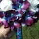 Blue dendrobium orchids and white rose bouquet, choose your orchid