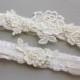 Ivory Lace Wedding Garter Set, Something Blue Garter Set, Ivory Lace Garters with Aqua Blue Crystals, Lace Garter Set - Bridal Garter Belt