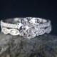 Forever Brilliant Round Solitaire Diamond Engagement Wedding Ring Set - Vintage Miligrain Band - 14kt White Gold