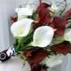 Wedding Bouquet real touch red white calla lily Bridal bouquet Damask wedding flowers