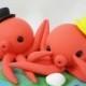 Weddig Cake Topper--Pink Octopus Love with Ocean Base - Custom Order for Summer Beach Wedding