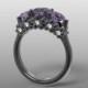 14k black gold engagement ring, floral ring, flower ring, nature inspired ring, natural amethyst and natural diamonds, AKR-475