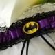 Hen's night Garter -Wedding day garter alternative - Batman Themed Purple  and Black  lace garter