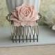 Dusty Pink Rose Flower Hair Comb. Light Pink Brass Hair Clip. Bridesmaids Gift. Pink Wedding Bridal Hair Comb. Antiqued Brass Filigree Comb