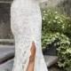 Romantic lace off shoulder sheath slit wedding dress