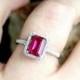 Ruby & Diamond Halo Engagement Ring Low Profile Emerald Custom 2ct 8x6mm Wedding Anniversary 14k 18k White Yellow Rose Gold-Platinum