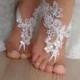 white scaly Barefoot , french lace sandals, wedding anklet, Beach wedding barefoot sandals, embroidered sandals sexy , party wedding
