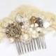Ivory & Gold Hair Comb- Gold Bridal Hair piece- Gold Bridal Hair clip-Pearl Bridal hairpiece- Vintage Inspired Bridal Hair Comb - Fascinator