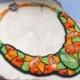 Green Orange Bead Embroidery Necklace Seed bead Embroidered Necklace Bright Statement Necklace Bold Jewelry Beadwork Necklace Gift for her