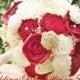 Fall Bouquets, Burlap Lace, Red Sola Bouquet, Red Bouquet,Alternative BouquetRustic Shabby Chic ,Bridal Accessories,Keepsake Bouquet Sola