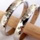 Wedding band set white gold women's men's Wedding ring set 3mm wide by 1.2mm thick hammered shiny