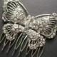 Butterfly Bridal Wedding Bridesmaids Gift Glass Rhinestone Crystals Hair Comb, Bridal Comb