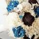 Sola Bouquets, Brown and Teal Bouquet, Chocolate Turquoise Bouquet, Wedding Flowers, Rustic Shabby Chic,Bridal Accessories, Keepsake Bouquet