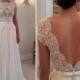 A-line Floor Length Lace Appliqued Cap Sleeves Ivory Chiffon Beach Wedding Dresses