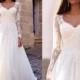 A-line Ivory Tulle And Lace Queen Anne Neck Wedding Dress With Full Sleeves,apd1783