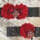 Fireman Garter Set Firefighter Wedding Red Black Garters  Bridal Garter and Toss Garter Cross Charm
