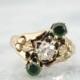 Antique Victorian Rose Gold Ring with Fine Green Garnet and Mine Cut Diamond  QKFUE8-N