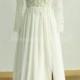 Ivory a line chiffon lace wedding dress with champagne lining and slits