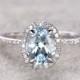 Natural Blue Aquamarine Ring! Engagement ring White gold with Diamond,Bridal ring,14k,6x8mm Oval Cut,Blue Stone Gemstone Promise Ring,Halo