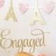 Engaged Cake Topper,  Glittery Cursive (cute party supplies, engagement party, simple decorations)