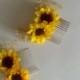 Sunflower bridesmaids Hairpiece mini comb flower girl headpiece dried babys breath Woodland barn weddings Bridal party Accessories