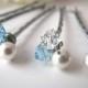 Bridal Hair Pin Clusters Crystal and Pearl White and Blue