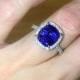 Diamond Sapphire Halo Engagement Ring 18kt White Gold Micro Pave Natural Diamonds 10mm Cushion Sapphire Birthstone Ring Pristine Custom Ring