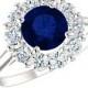 6.5mm Sapphire & Diamond Halo Engagement Ring, Princess Diana Inspired Rin, September Birthstone Rings Anniversary Rings 14k 18k or Platinum